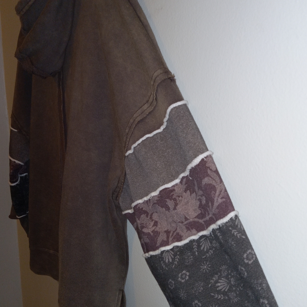 Women's Brown Hoodie with Patterned Accents. Hand Crafted Dyed With Funky Dude - Picture 8 of 9